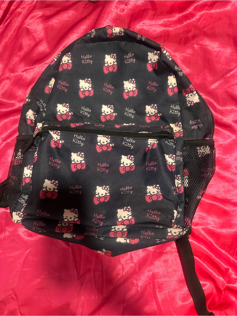 Hello Kitty Black Backpack with Pink Bow Accents Used for School Work Gym